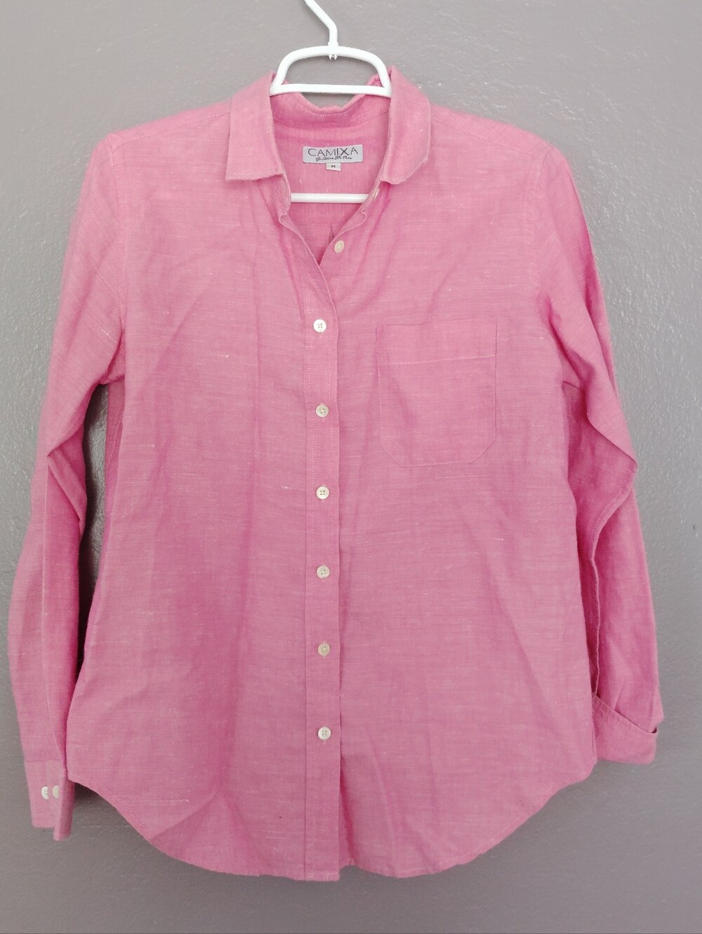 Camixa Pink Long Sleeve Linen Shirt Button Up Beachy Cover Up Size M